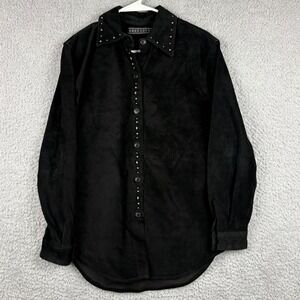 Erez Levy Shirt Womens Small Black Studded Suede 100% Real Leather Western Biker